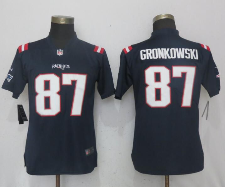 Women New England Patriots 87 Gronkowski Navy Blue Color Rush Nike NFL Jerseys